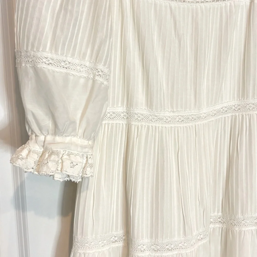 Hunter Bell Evelyn White Silk Cotton Lace Trim Square Neck Midi Maxi Dress 6 - Picture 4 of 12